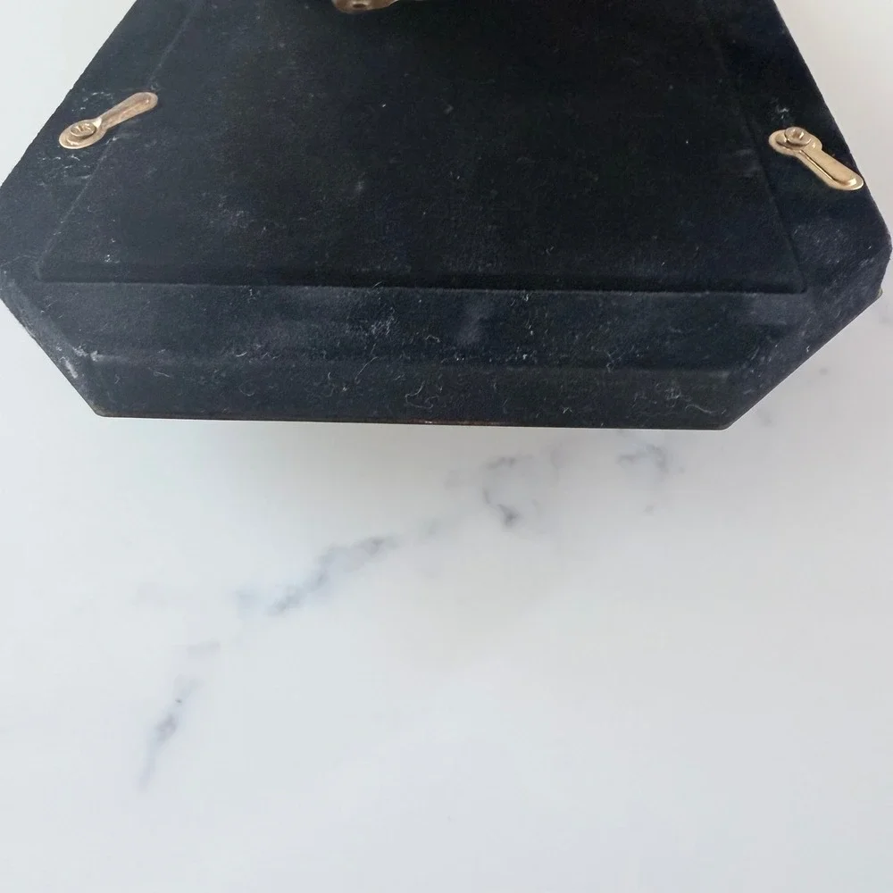 Vintage Solid Brass Black Lacquer Octagon Picture Frame 3.5x5 Art Deco Style